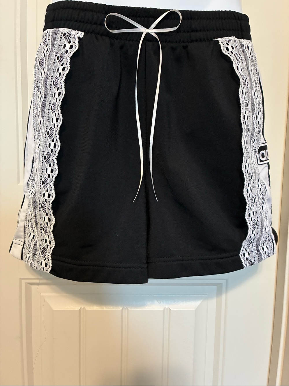 Adidas Black Shorts with White Lace Trim